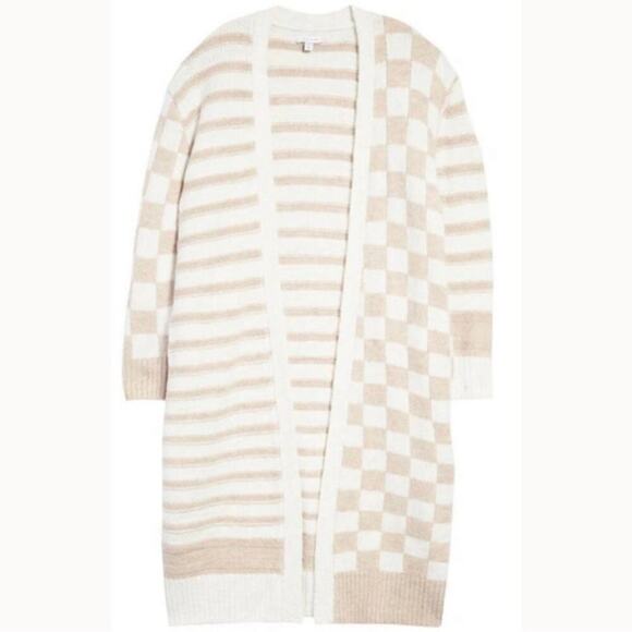 TopShop Oversized Checkerboard Stripe Maxi Cardigan Cream XS - Picture 7 of 9